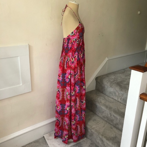 TIBI Multicolor 100% Silk Paisley Print Pleated Halter Maxi Dress EUC Size XS - Picture 4 of 10